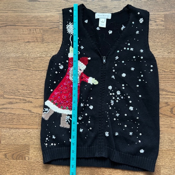 Susan Bristol Holiday Zip Sweater Vest Cotton Blend Santa Embellishment M - Picture 4 of 7